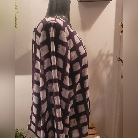 Alfani Sheer Plum Blouse with White  Square Pattern L - Picture 2 of 5